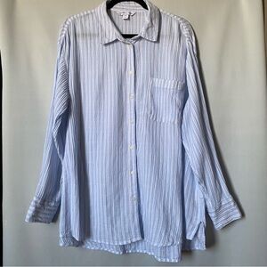 Old Navy XL The Boyfriend Shirt Blue Striped Preppy Nautical Seersucker Button